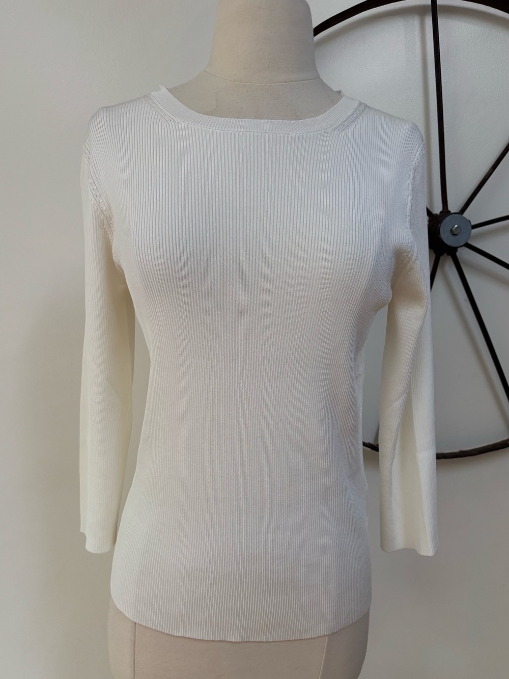 J.crew ivory ribbed viscose quite luxury minimalist stretch top L new
